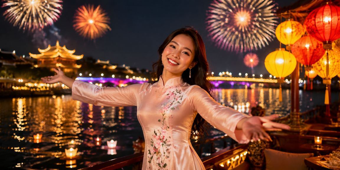 Cảnh đèn lồng Hội An về đêm với không gian giải trí